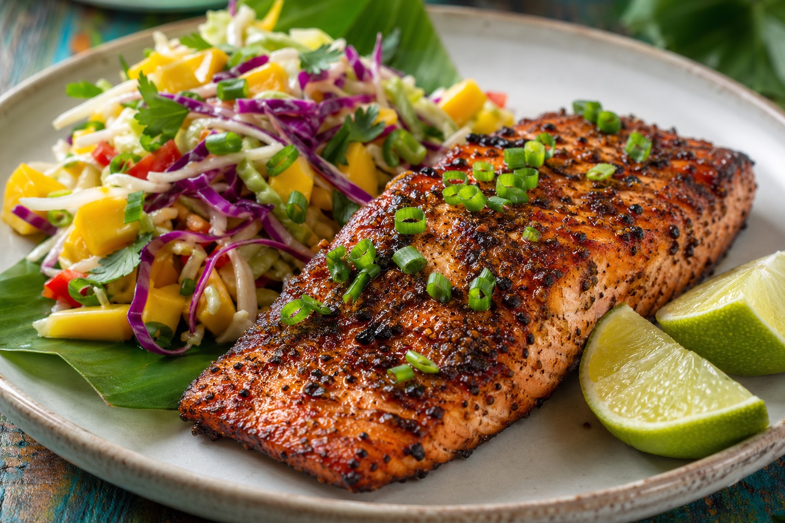 Jamaican Jerk Salmon with Mango Slaw
